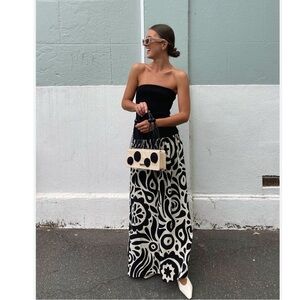 The Wolf Gang Dress Alyss Maxi Smocked Strapless in Noir Geo